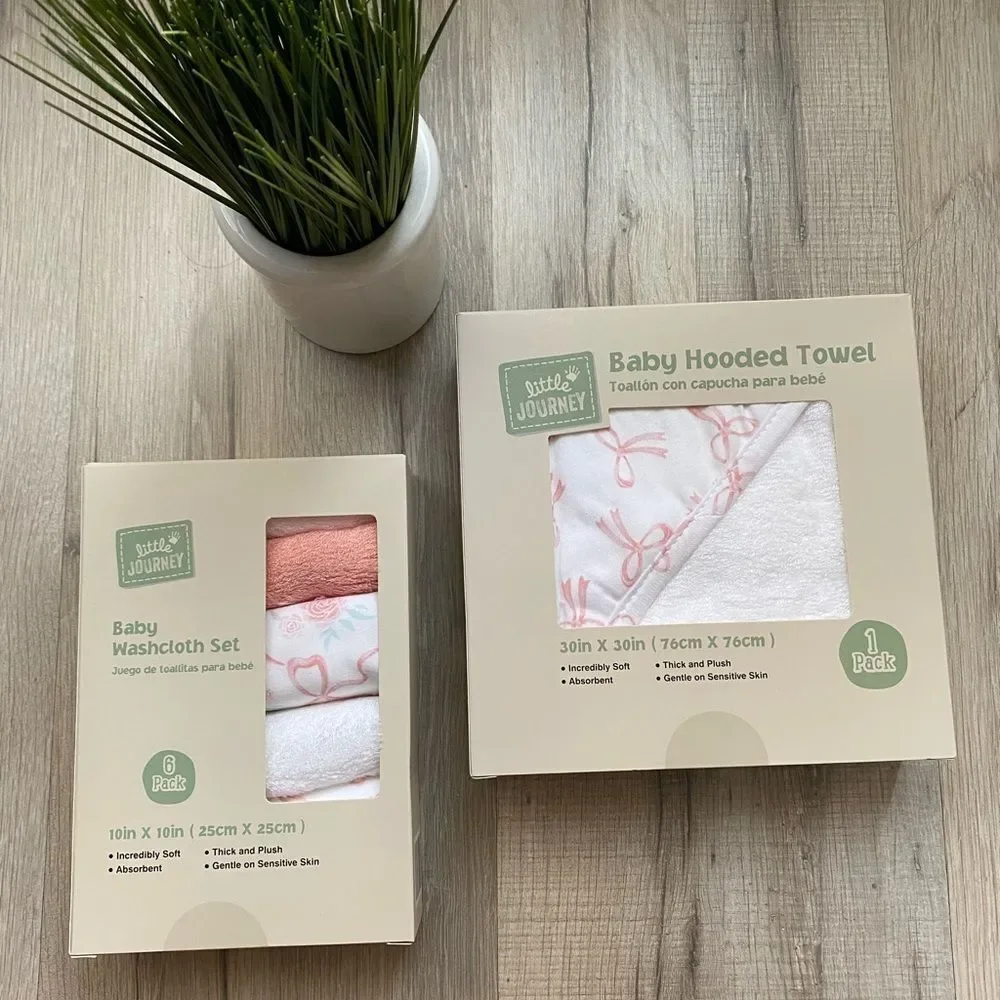 Little Journey Bamboo Baby Washcloth and Hooded Towel Set